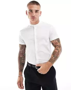 ASOS DESIGN – белая рубашка с воротником стойкой и облегающим кроем