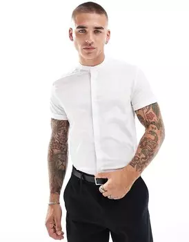 ASOS DESIGN – Белая рубашка узкого кроя с дедушкиным воротником