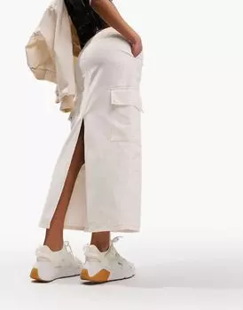 ASOS DESIGN — белая свободная джинсовая юбка миди с карманами карго