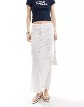 ASOS DESIGN – Белая юбка-колонна с английской вышивкой и галстуком