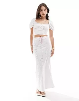 ASOS DESIGN Белая юбка-миди Column 3 с разрезом и английской вышивкой