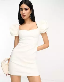 ASOS DESIGN Белое джинсовое мини-платье с пышными рукавами