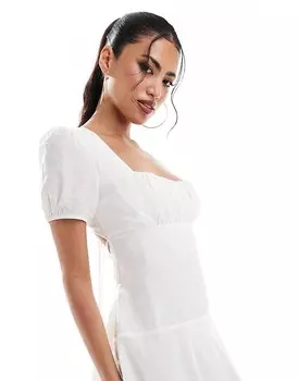 ASOS DESIGN – Белое мини-платье с открытой спиной, завязками и рукавами-буфами