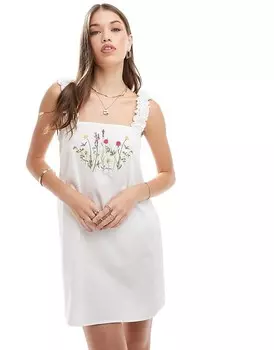 ASOS DESIGN – Белое платье из поплина с короткими рукавами и вышитым узором