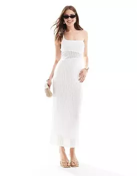 ASOS DESIGN – Белое платье макси с бретелями, связанное крючком