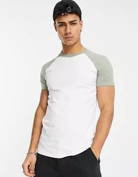 ASOS DESIGN белого цвета с контрастными рукавами реглан цвета хаки