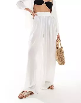 ASOS DESIGN – Белые широкие брюки в клетку с рюшами, часть комплекта