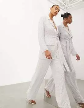 ASOS DESIGN – белые свадебные брюки широкого кроя с пайетками