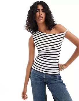 ASOS DESIGN – белый асимметричный топ с перекрученным ремешком и полосатым узором