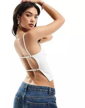 ASOS DESIGN – Белый двухслойный топ на тонких бретелях, бретелях на спине и вырезе в форме сердца