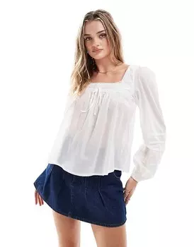 ASOS DESIGN – Белый хлопковый кружевной топ с ромбовидным вырезом и кружевной отделкой