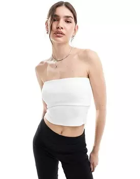 ASOS Design – Белый откидной топ без бретелек в рубчик =