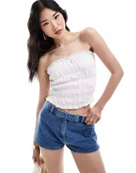 ASOS DESIGN – белый топ-бандо с рюшами и удлиненным вырезом