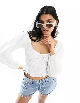 ASOS DESIGN – Белый топ с длинными рукавами, присборенной талией и вырезом в форме сердца