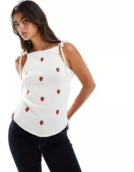 ASOS DESIGN – Белый топ с воротником-бретелькой и вышитым фруктовым узором