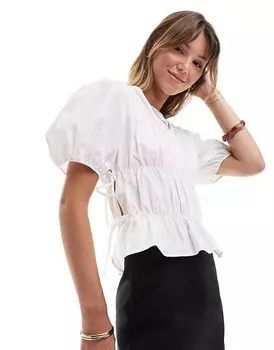 ASOS DESIGN — Белый топ со рюшами, завязками по бокам и пышными рукавами