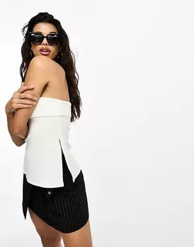 ASOS DESIGN – Белый топ в рубчик без рукавов с подвернутой грудью