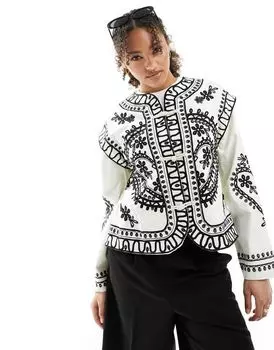 ASOS DESIGN – Белый твиловый жакет с вышитым узором