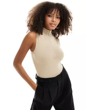 ASOS DESIGN – бесшовное боди без рукавов песочного цвета с молнией на шее
