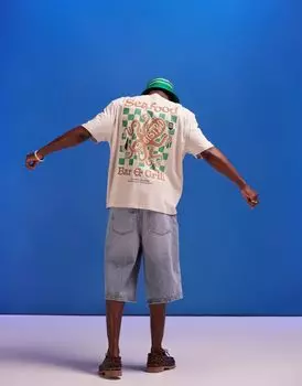 ASOS DESIGN – бежевая футболка оверсайз с принтом осьминога на спине
