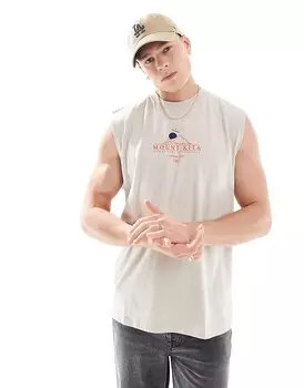 ASOS DESIGN – Бежевая футболка оверсайз с принтом спереди