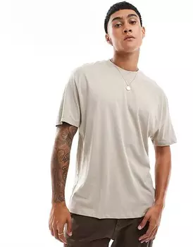 ASOS DESIGN – Бежевая футболка свободного кроя с принтом