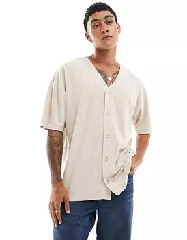 ASOS DESIGN – Бежевая махровая бейсбольная футболка оверсайз