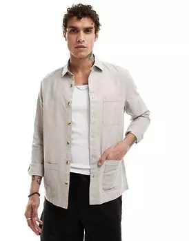 ASOS DESIGN – Бежевая рубашка из смесового льна