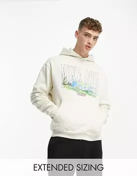 ASOS DESIGN – Бежевая толстовка оверсайз с акварельным горным принтом