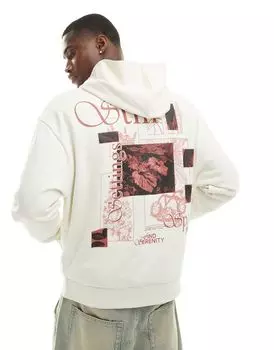 ASOS DESIGN – бежевая толстовка оверсайз с капюшоном и принтом на спине