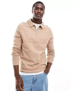 ASOS DESIGN – бежевая толстовка-поло с молнией на шее
