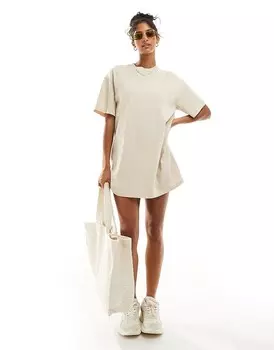 ASOS DESIGN – Бежевое платье-футболка мини-оверсайз