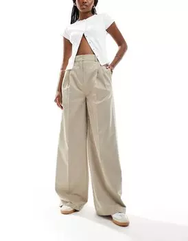 ASOS DESIGN – бежевые брюки с пряжкой на талии