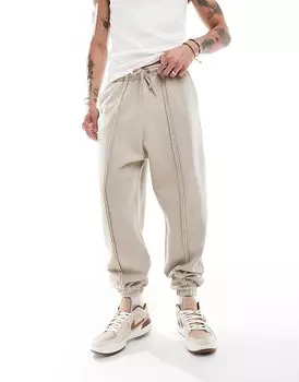 ASOS DESIGN – Бежевые джоггеры оверсайз с декоративной строчкой