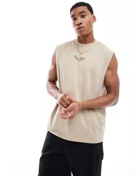 ASOS DESIGN – бежевый топ без рукавов свободного кроя с надписью на груди