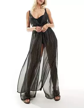 ASOS DESIGN – Bigger Bust – Черное пляжное кимоно с завязками спереди и разрезом