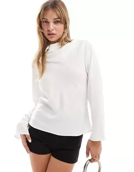 ASOS DESIGN – блузка цвета слоновой кости с драпированным вырезом и длинными рукавами