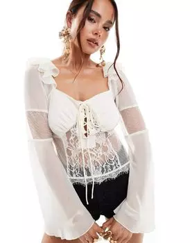 ASOS DESIGN – блузка доярки из кружева и шифона цвета слоновой кости
