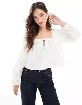 ASOS DESIGN – блузка из поплина цвета экрю с галстуком-бабочкой спереди