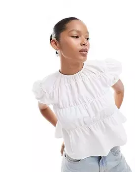 ASOS DESIGN – блузка из поплина с рюшами цвета экрю