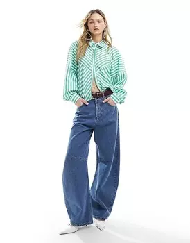 ASOS DESIGN – Блузка-рубашка в зеленую полоску со склеенными деталями и объемными плечами