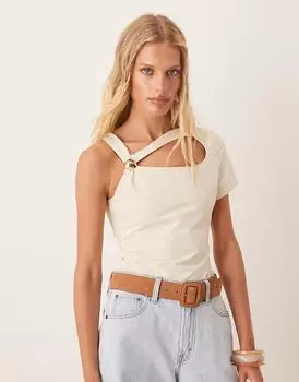 ASOS DESIGN боди с отделкой из чистой фурнитуры и вырезами в каменном цвете