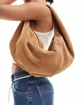 ASOS DESIGN - Большая замшевая сумка светло-коричневого цвета