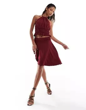 ASOS DESIGN – бордовая асимметричная юбка с рюшами, часть комплекта
