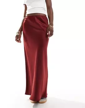 ASOS DESIGN – Бордовая атласная юбка макси миди с разрезом в трех направлениях