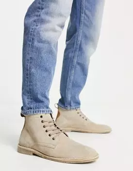 ASOS DESIGN – ботинки чукка из замши каменно-бежевого цвета с кожаными деталями