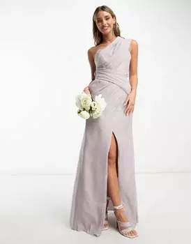 ASOS DESIGN Bridesmaid – сиреневое платье макси на одно плечо и юбка с запахом