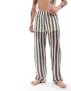 ASOS DESIGN – брюки для отдыха в сетку в черно-кремовую полоску