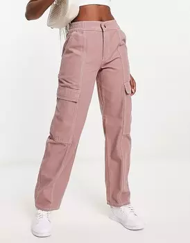 ASOS DESIGN – Брюки-карго розового цвета с контрастной строчкой и деталями швов