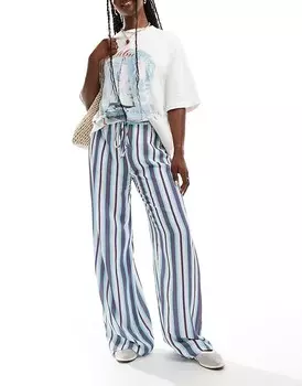 ASOS DESIGN — брюки свободного кроя из смесового льна в синюю полоску